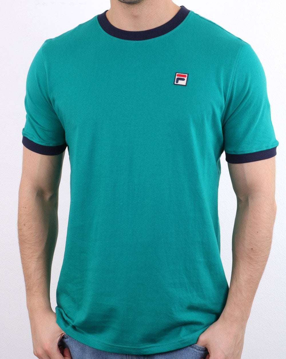 Fila Vintage Ringer T-Shirt Smaragdgrün/Marineblau
