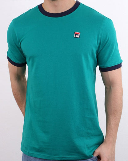 Fila Vintage Ringer T-Shirt Smaragdgrün/Marineblau