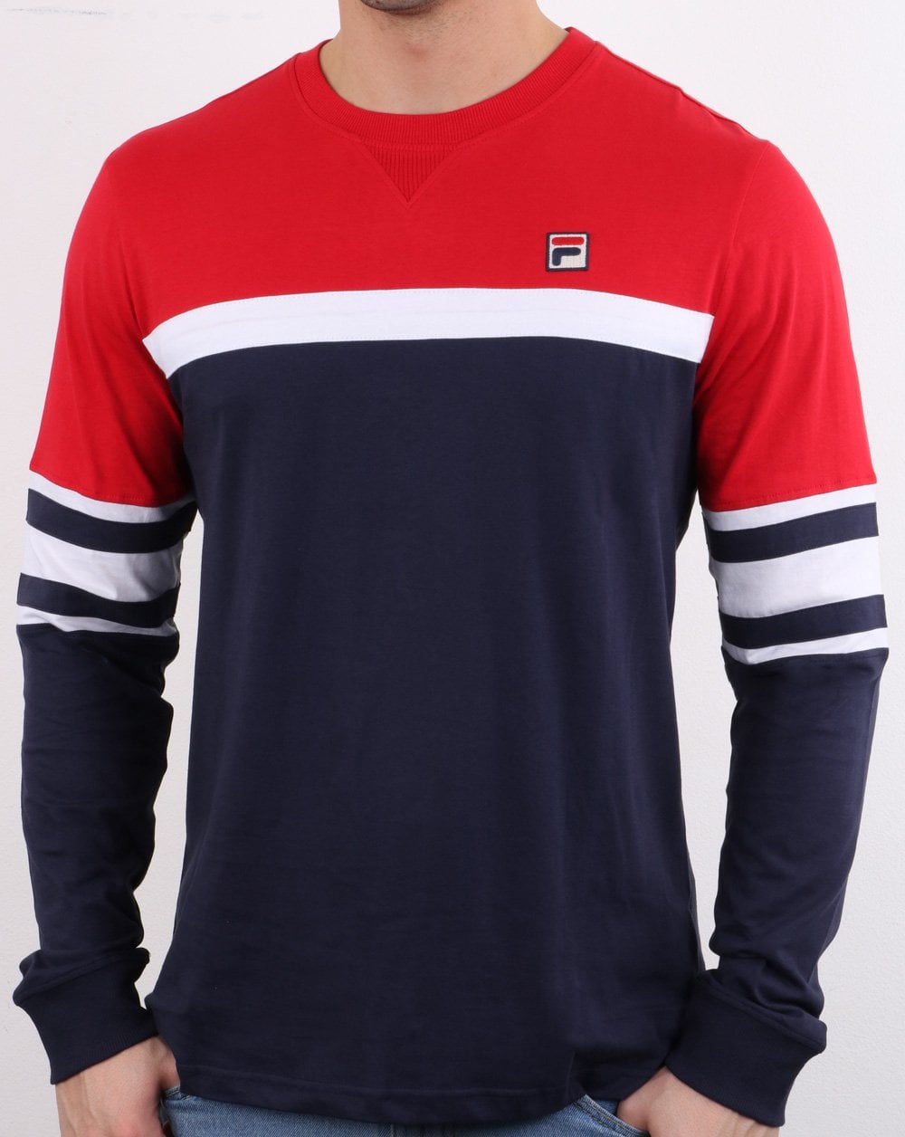 Fila Vintage Langarm-T-Shirt Marineblau/Rot/Weiß
