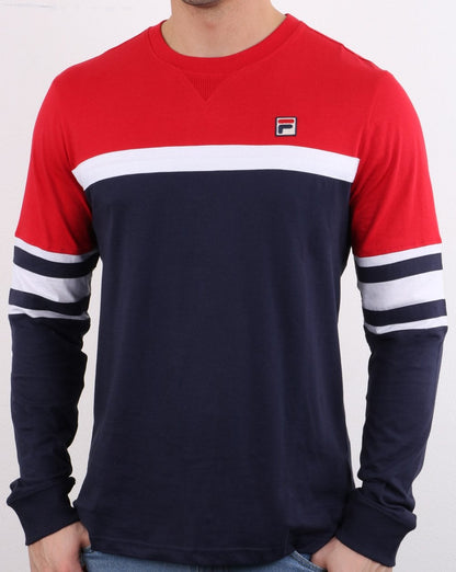 Fila Vintage Langarm-T-Shirt Marineblau/Rot/Weiß