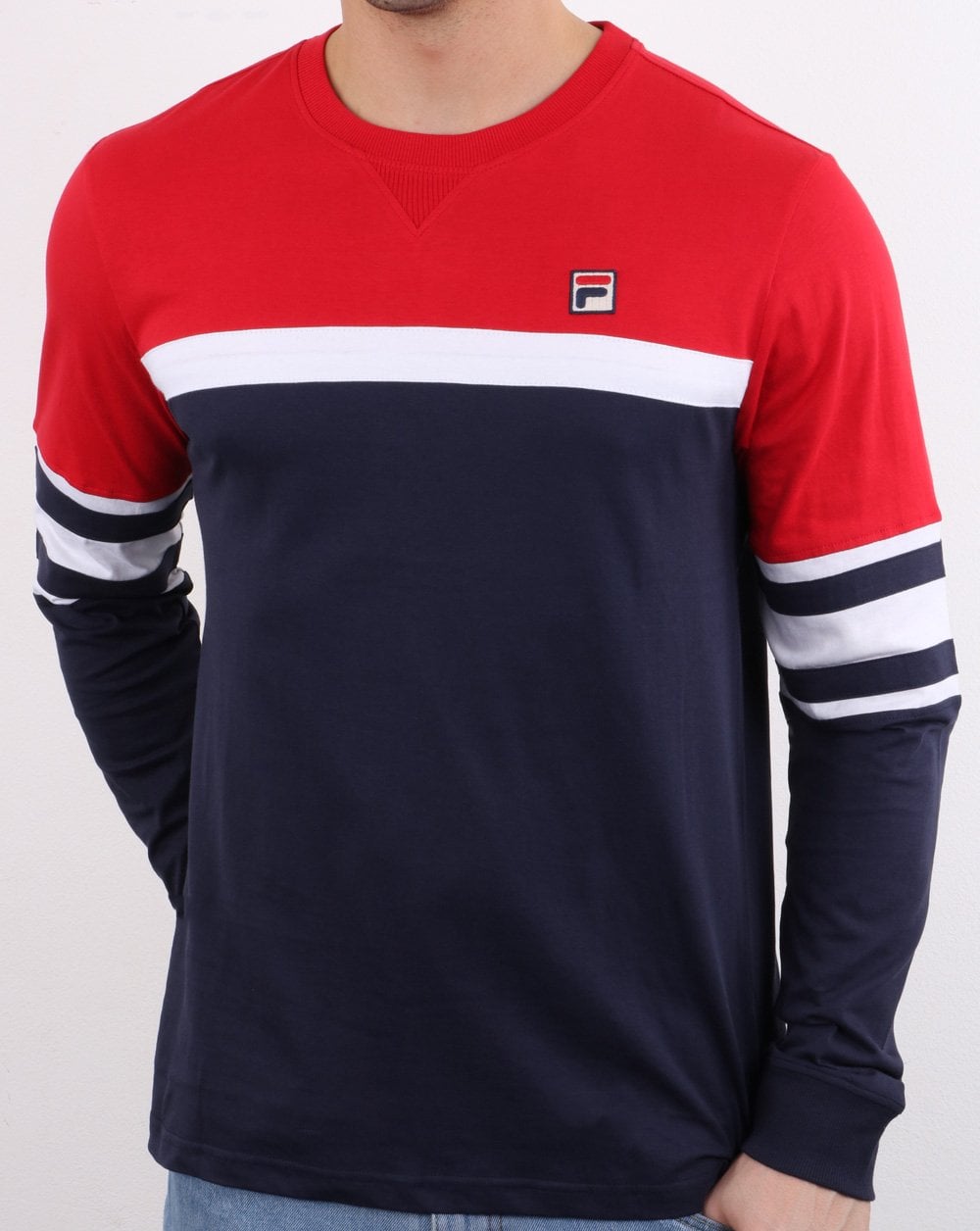 Fila Vintage Langarm-T-Shirt Marineblau/Rot/Weiß
