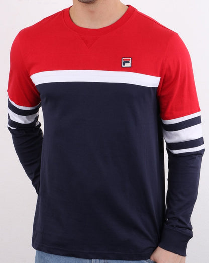 Fila Vintage Langarm-T-Shirt Marineblau/Rot/Weiß
