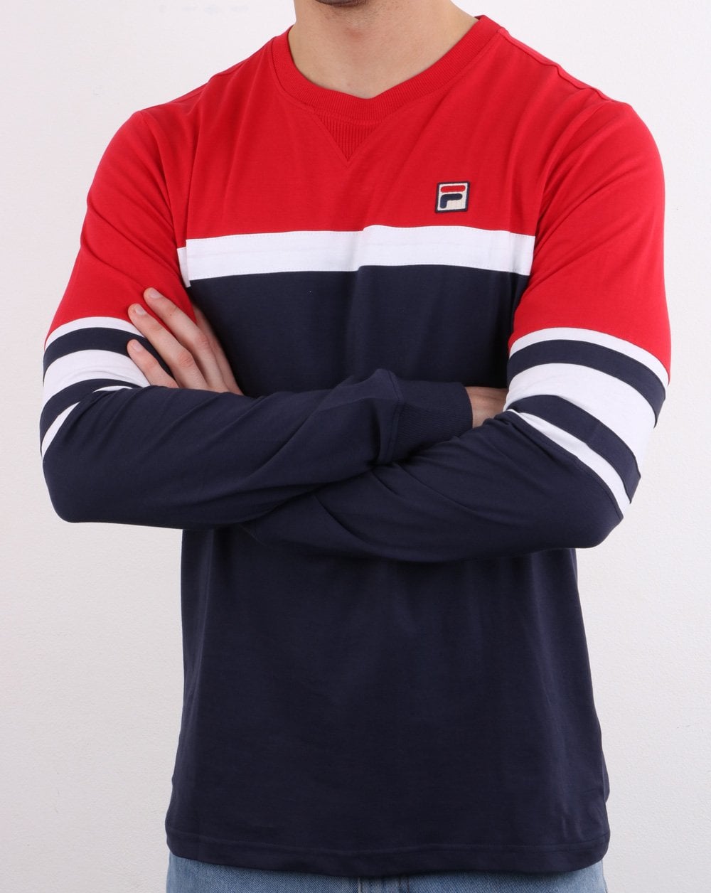 Fila Vintage Langarm-T-Shirt Marineblau/Rot/Weiß