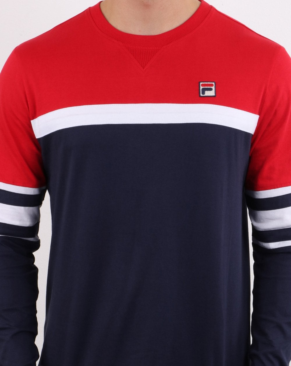 Fila Vintage Long Sleeved T Shirt Navy/Red/White