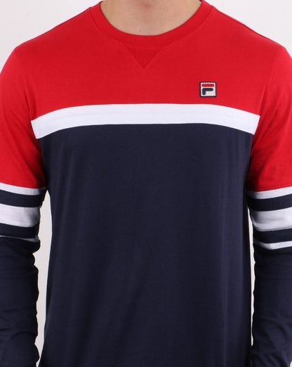Fila Vintage Langarm-T-Shirt Marineblau/Rot/Weiß