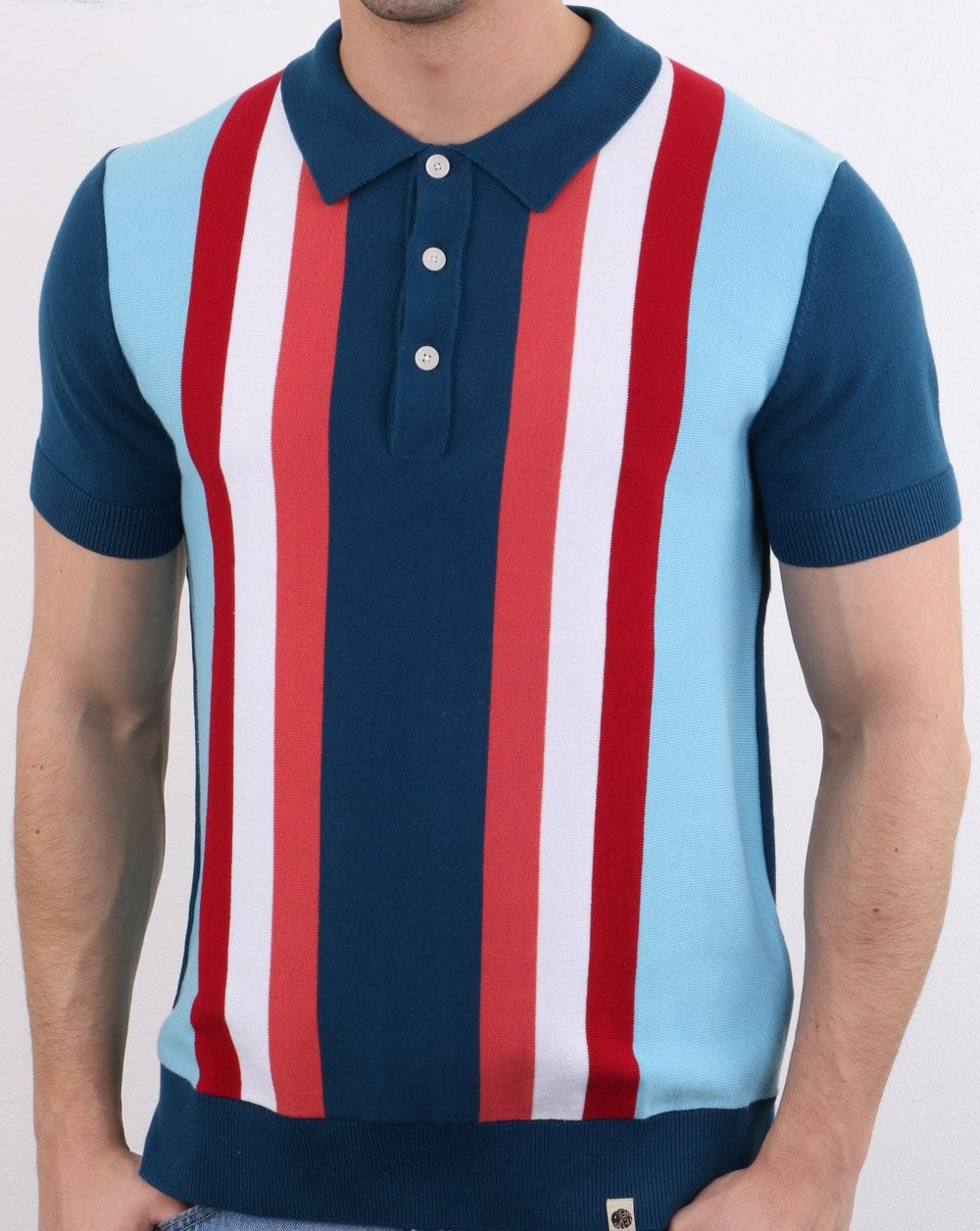 Pretty Green Lifton Strick-Poloshirt Blau