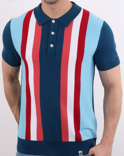 Pretty Green Lifton Strick-Poloshirt Blau