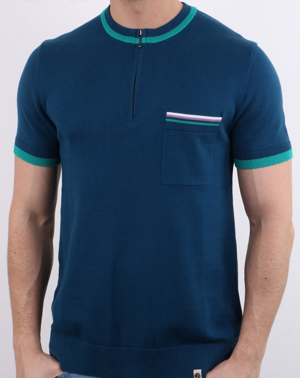 Pretty Green Wenn Strick-T-Shirt Blau
