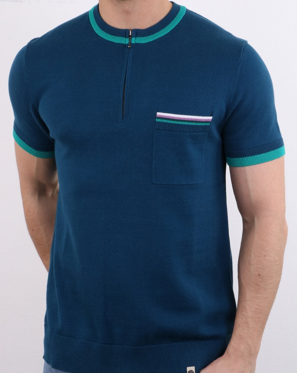 Pretty Green Wenn Strick-T-Shirt Blau