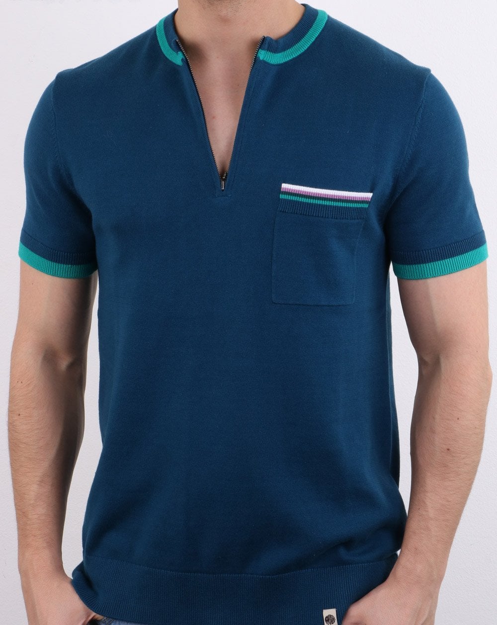 Pretty Green Wenn Knitted T-shirt Blue