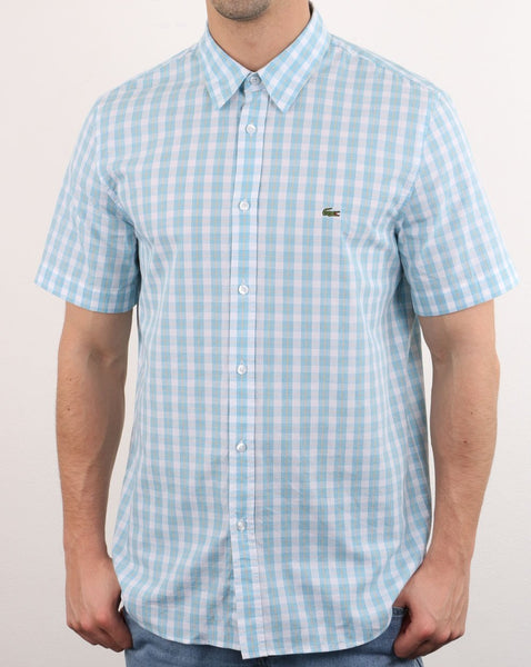 Lacoste Short Sleeve Check Shirt White/Light Blue