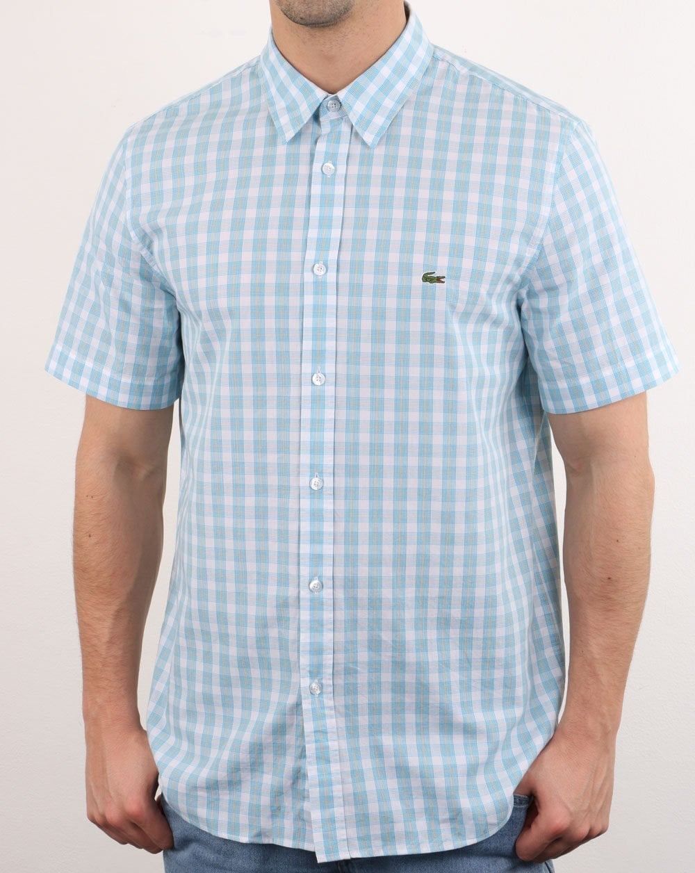 Lacoste Short Sleeve Check Shirt White/Light Blue