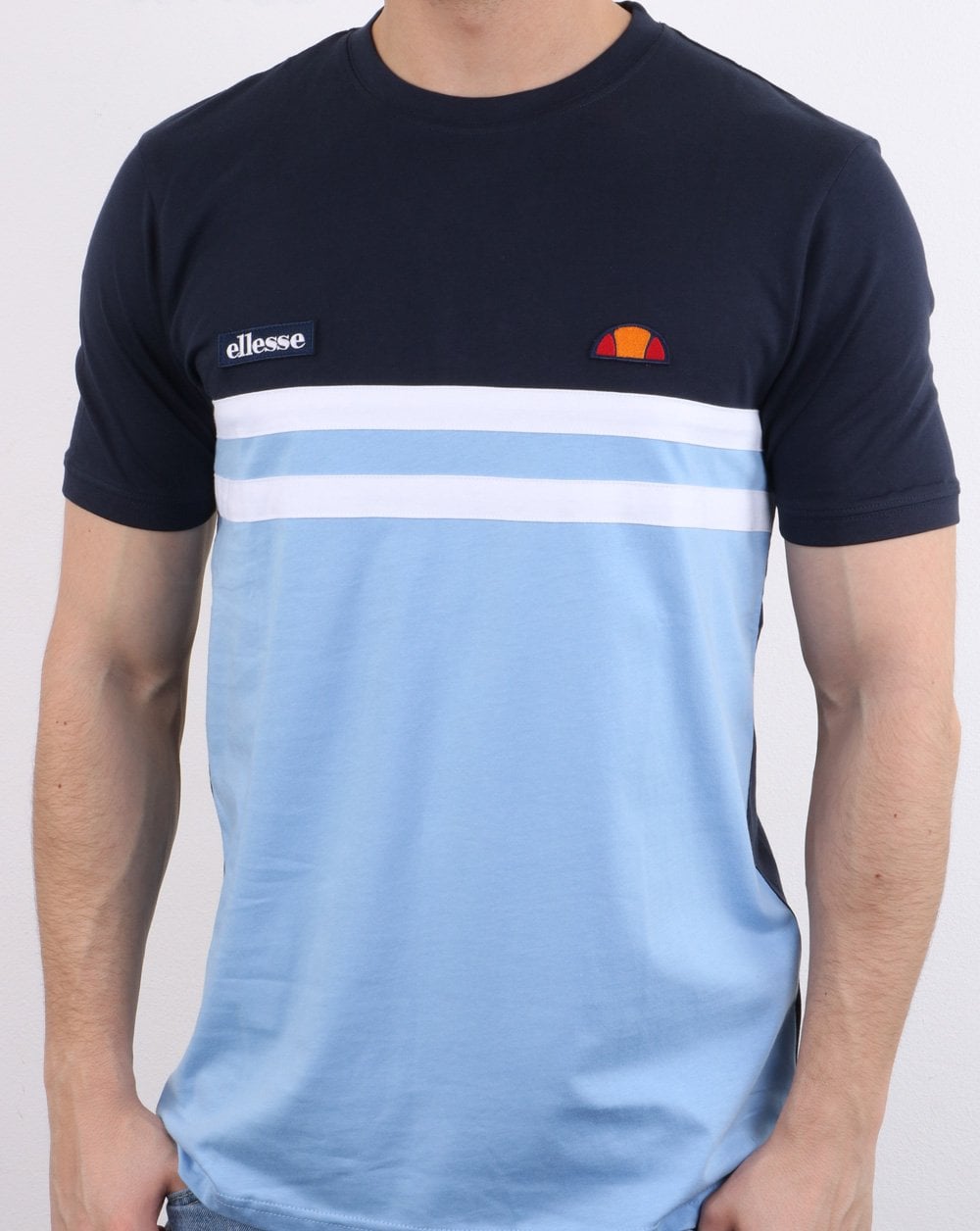 Ellesse – T-Shirt mit Duo-Streifen, Marineblau/Himmelblau