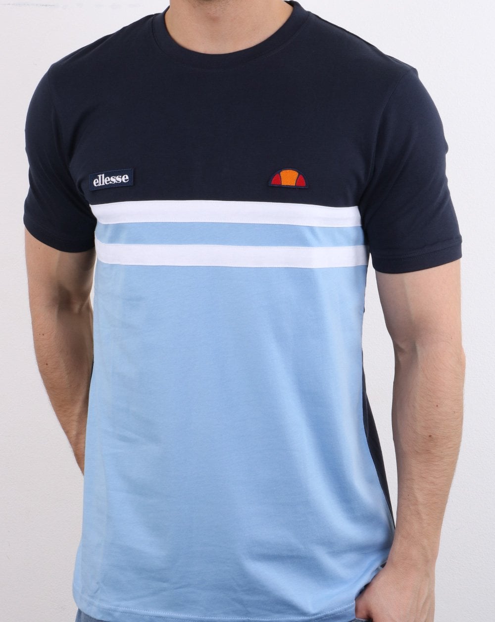 Ellesse – T-Shirt mit Duo-Streifen, Marineblau/Himmelblau
