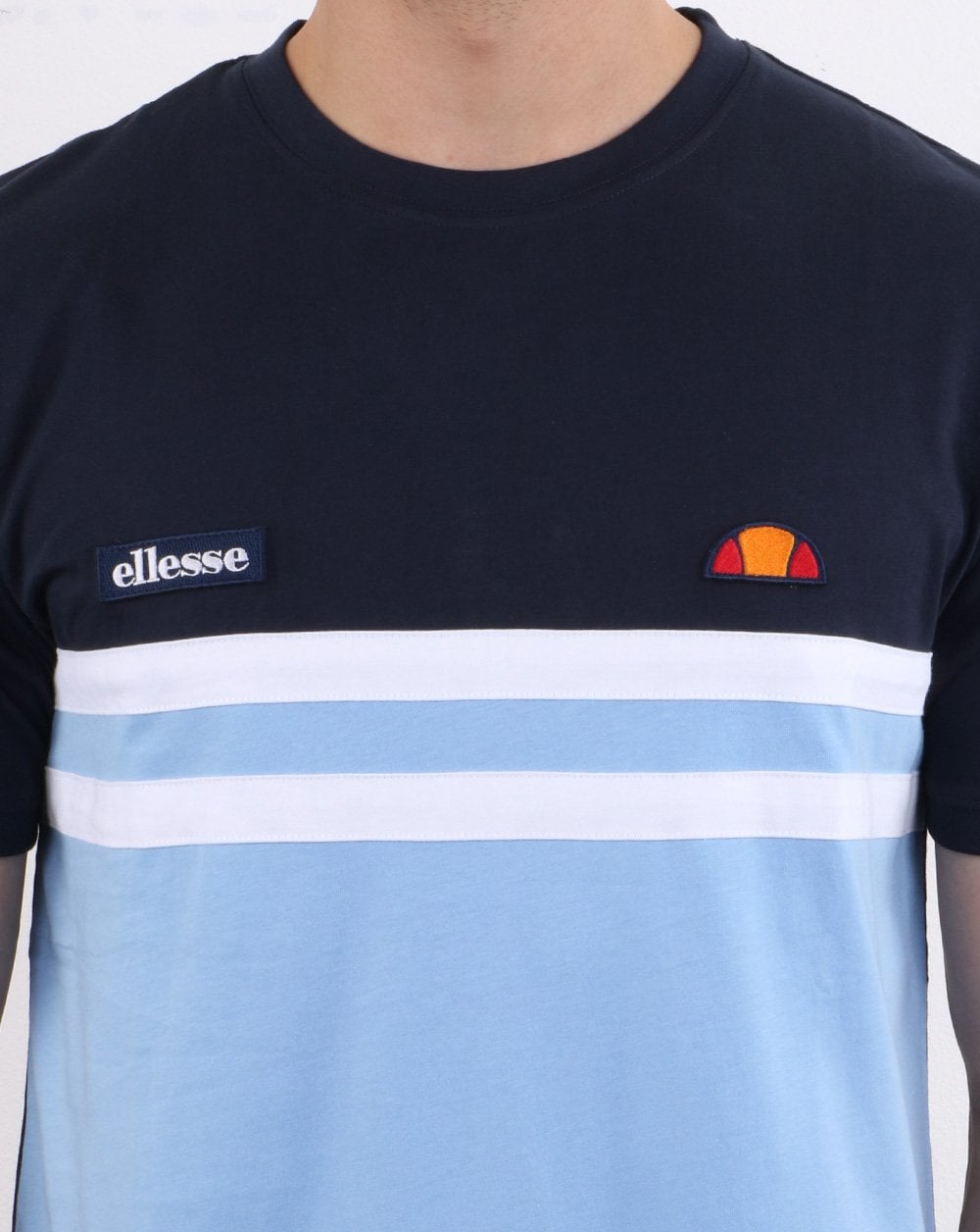 Ellesse – T-Shirt mit Duo-Streifen, Marineblau/Himmelblau