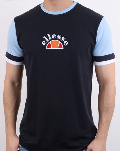 Ellesse – T-Shirt mit Kontrastärmeln in Marineblau