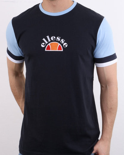 Ellesse – T-Shirt mit Kontrastärmeln in Marineblau