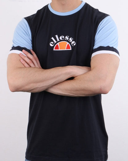 Ellesse – T-Shirt mit Kontrastärmeln in Marineblau