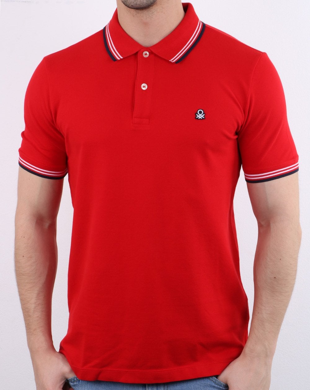 Benetton Maglia Tipped Polo Shirt Red