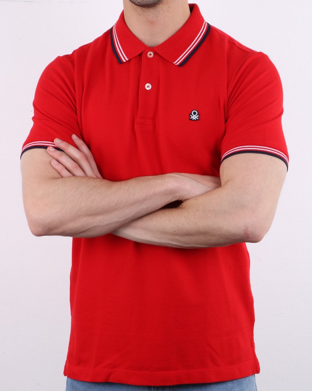Benetton Maglia Tipped Polo Shirt Red
