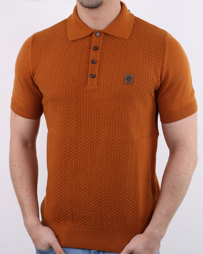 Trojan Strickmuster Poloshirt Hellbraun