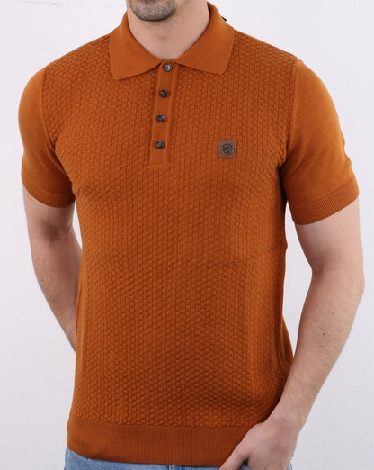 Trojan Strickmuster Poloshirt Hellbraun