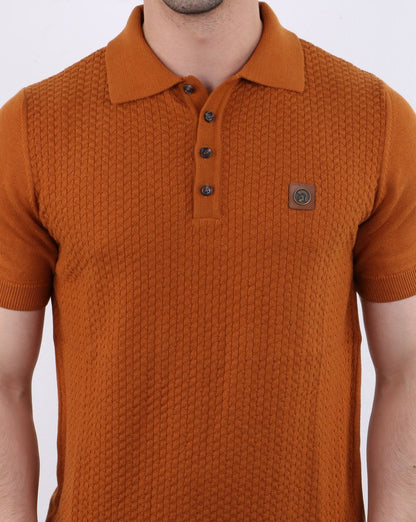 Trojan Strickmuster Poloshirt Hellbraun