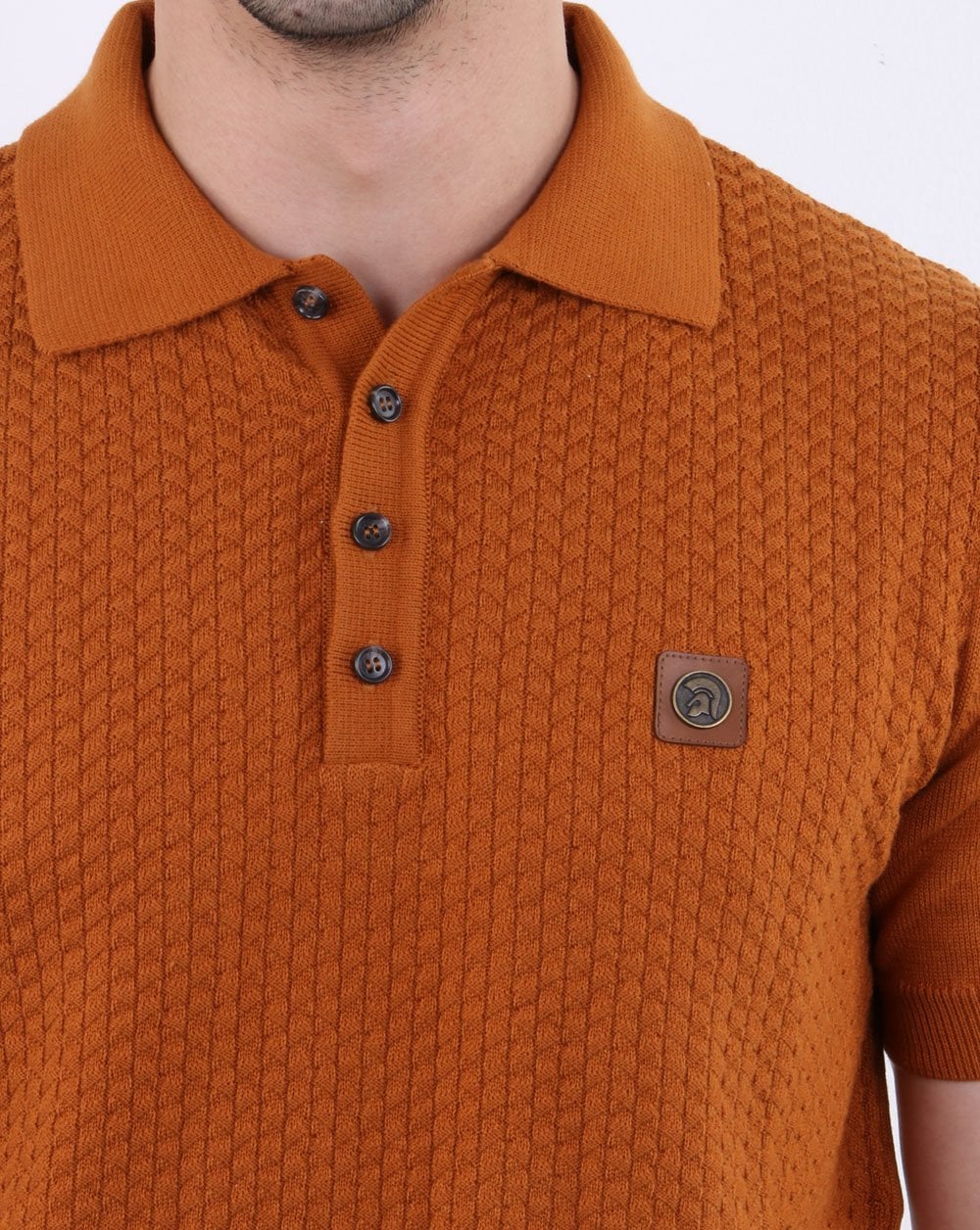 Trojan Strickmuster Poloshirt Hellbraun