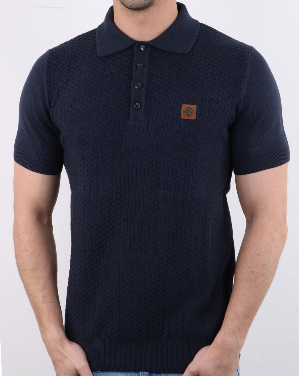 Trojan Poloshirt mit Strickmuster, Marineblau