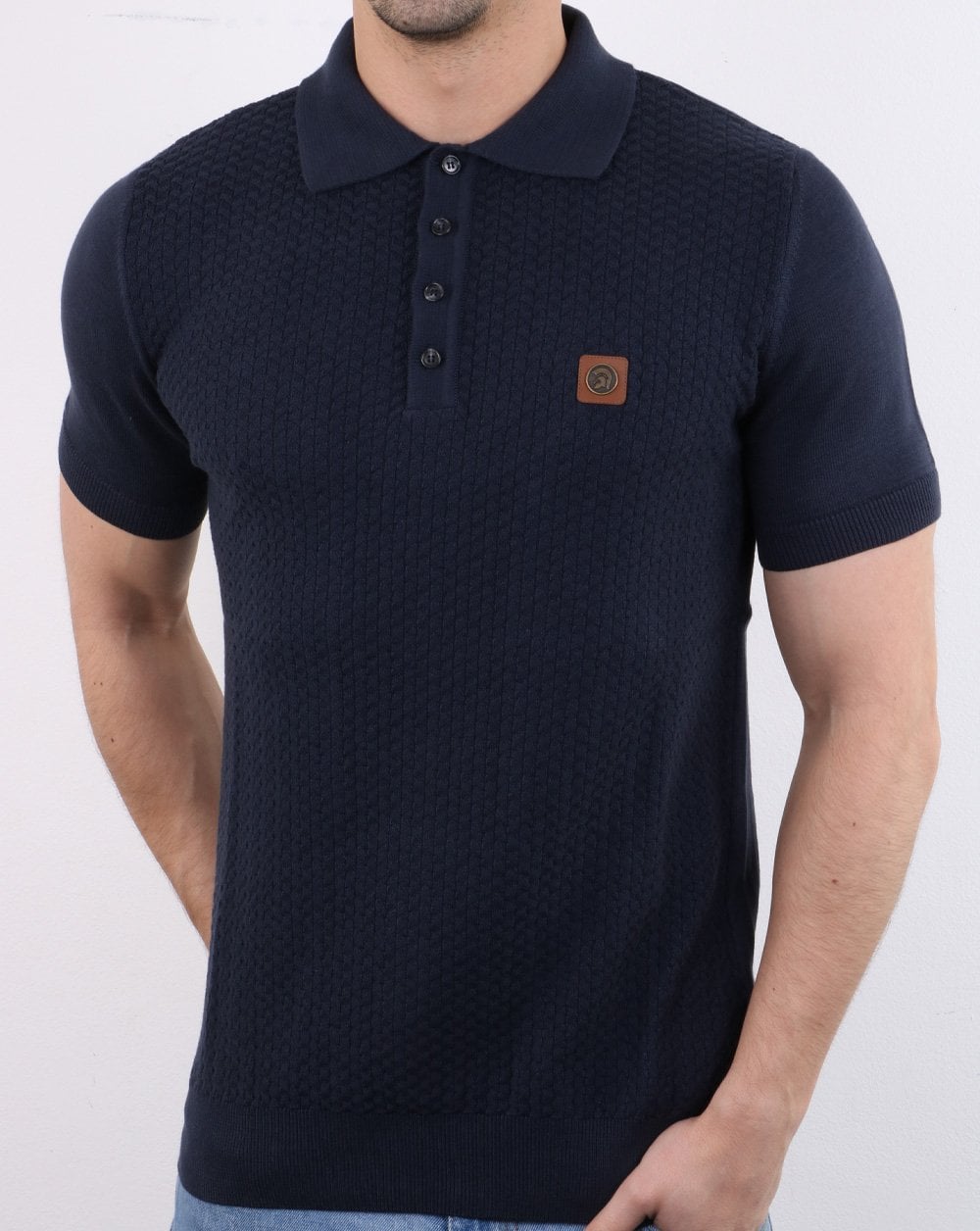 Trojan Poloshirt mit Strickmuster, Marineblau