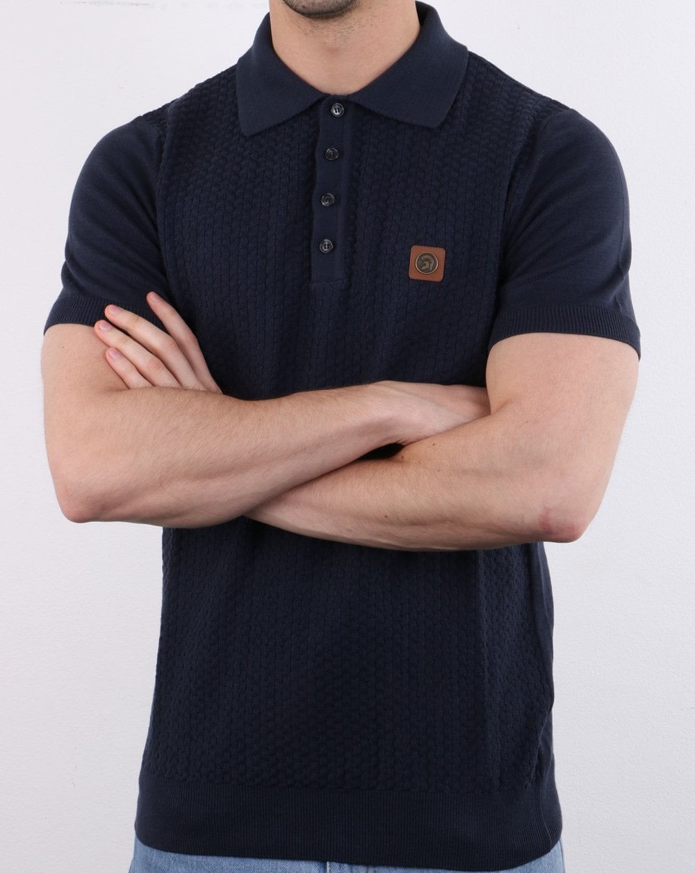 Trojan Poloshirt mit Strickmuster, Marineblau