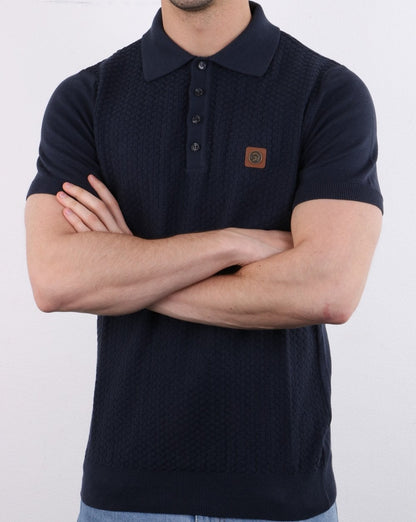 Trojan Poloshirt mit Strickmuster, Marineblau