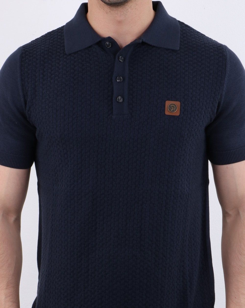Trojan Poloshirt mit Strickmuster, Marineblau