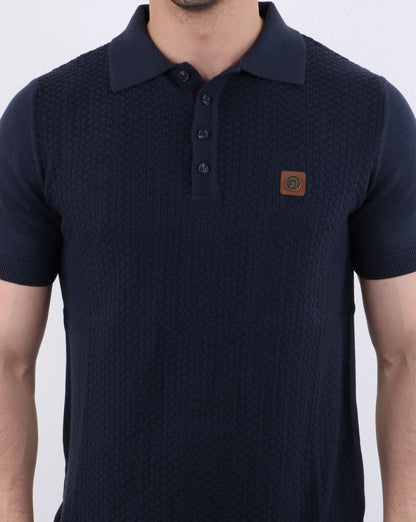Trojan Poloshirt mit Strickmuster, Marineblau