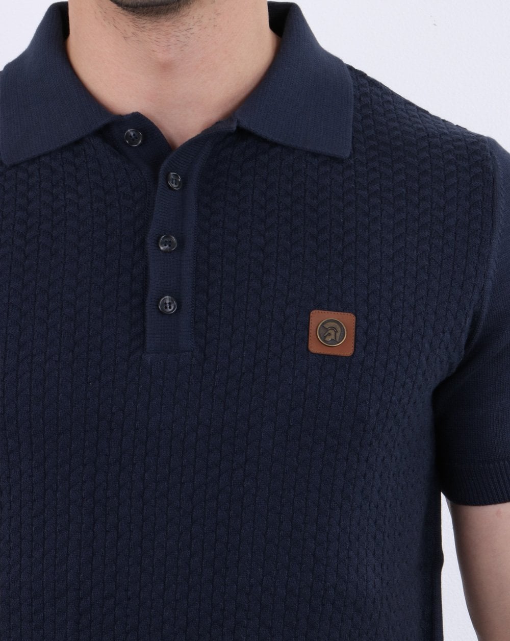 Trojan Poloshirt mit Strickmuster, Marineblau