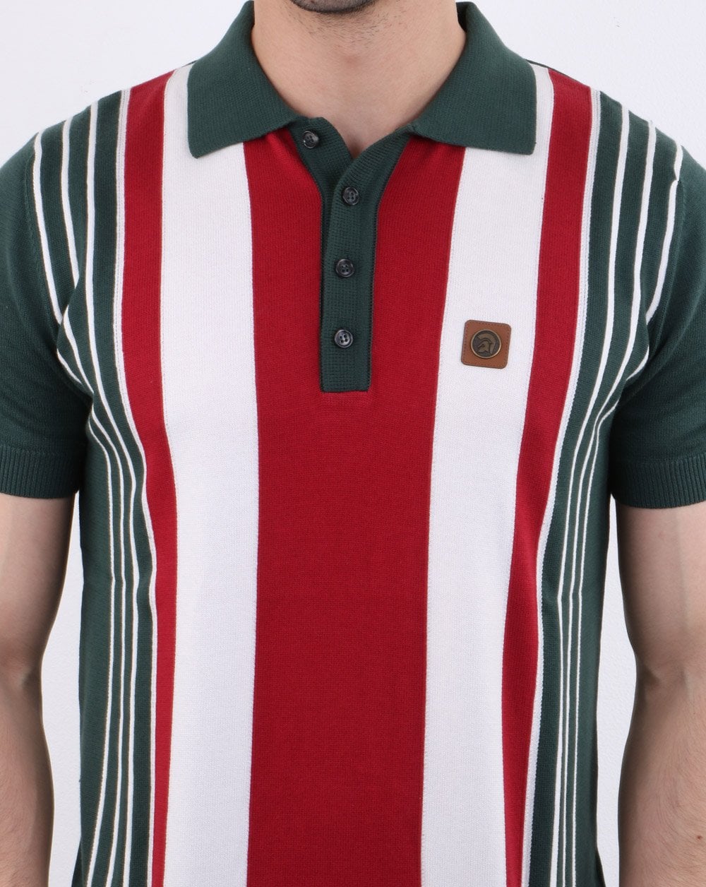 Trojan – Gestricktes Poloshirt mit Streifen in Waldgrün