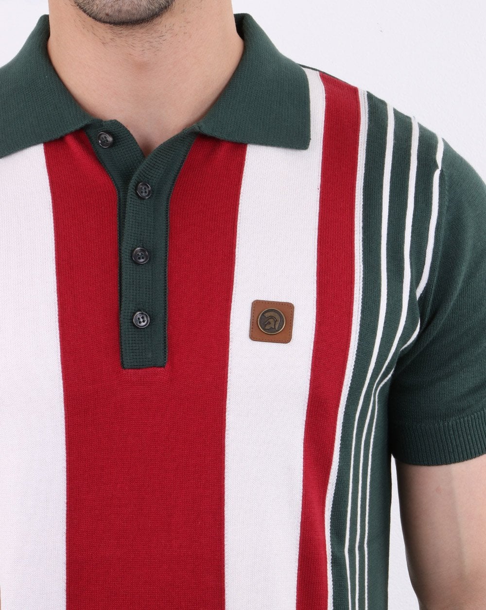 Trojan – Gestricktes Poloshirt mit Streifen in Waldgrün