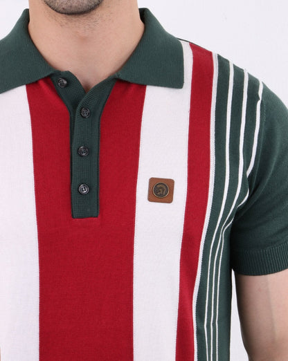 Trojan – Gestricktes Poloshirt mit Streifen in Waldgrün