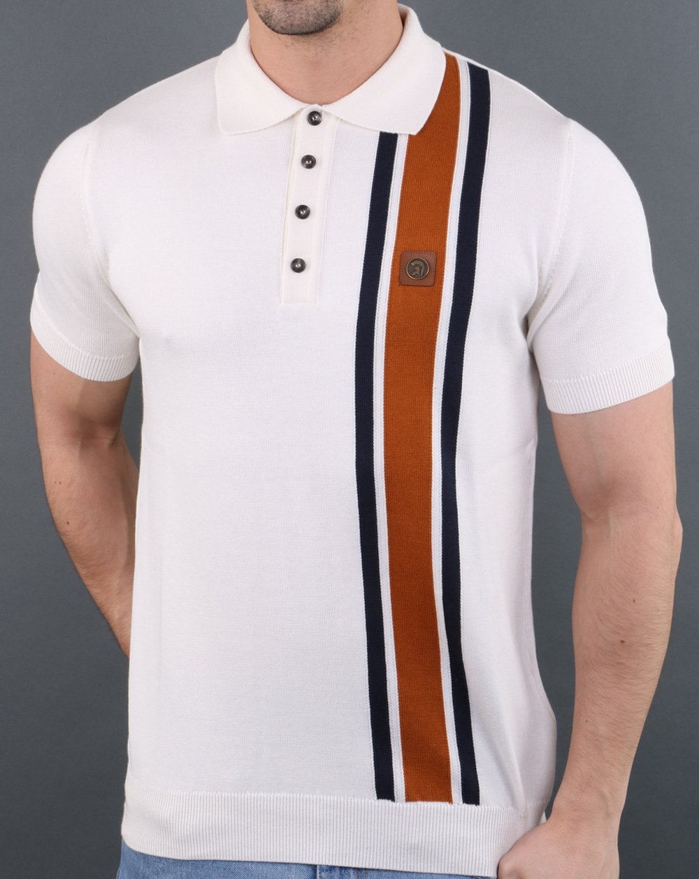Trojan – Gestreiftes Poloshirt aus Strick in Ecru