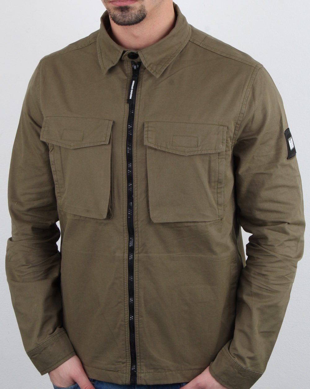 Weekend Offender Overshirt-Jacke mit Reißverschluss in Khaki