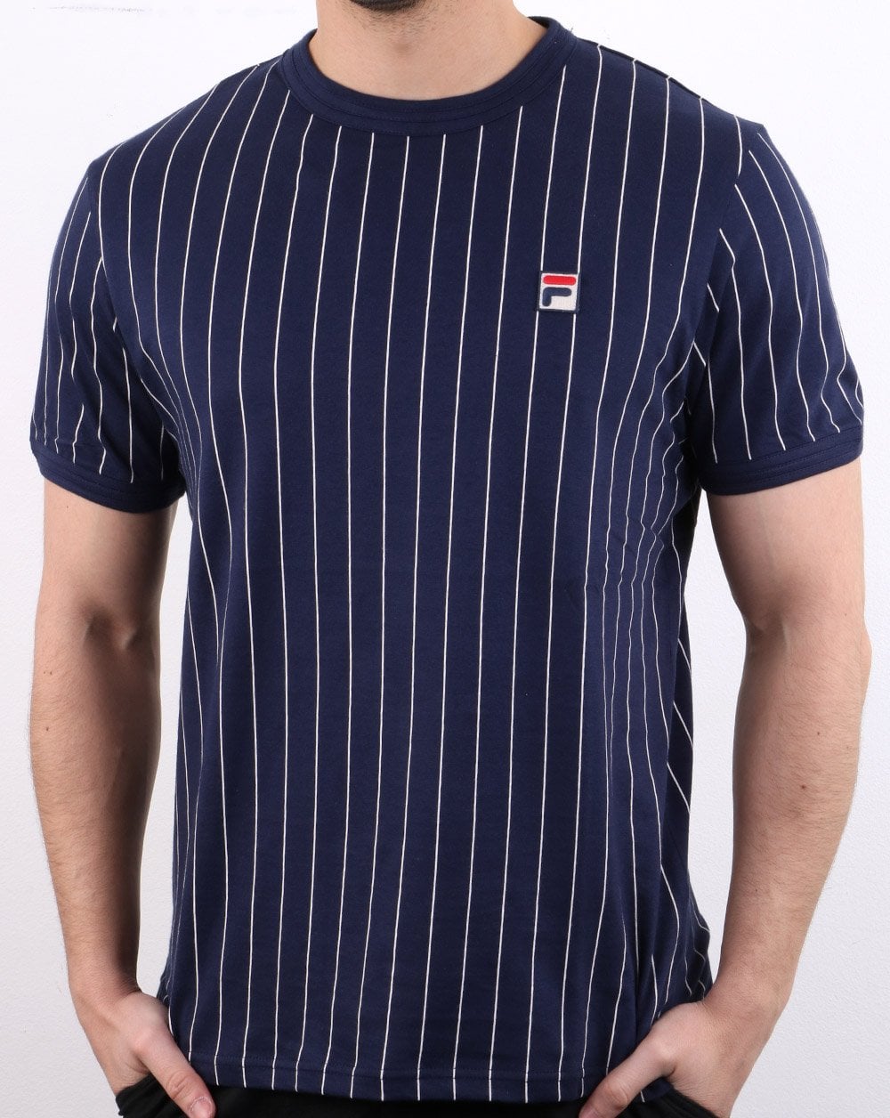 Fila Vintage Nadelstreifen-T-Shirt Marineblau