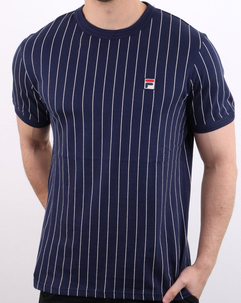 Fila Vintage Nadelstreifen-T-Shirt Marineblau