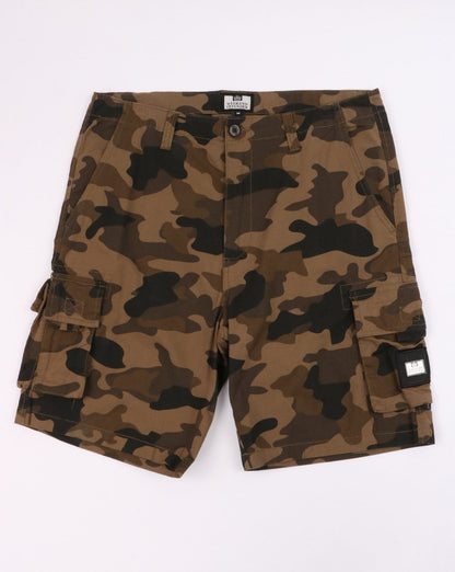 Weekend Offender – Cargo-Shorts mit Camouflage-Muster in Khaki