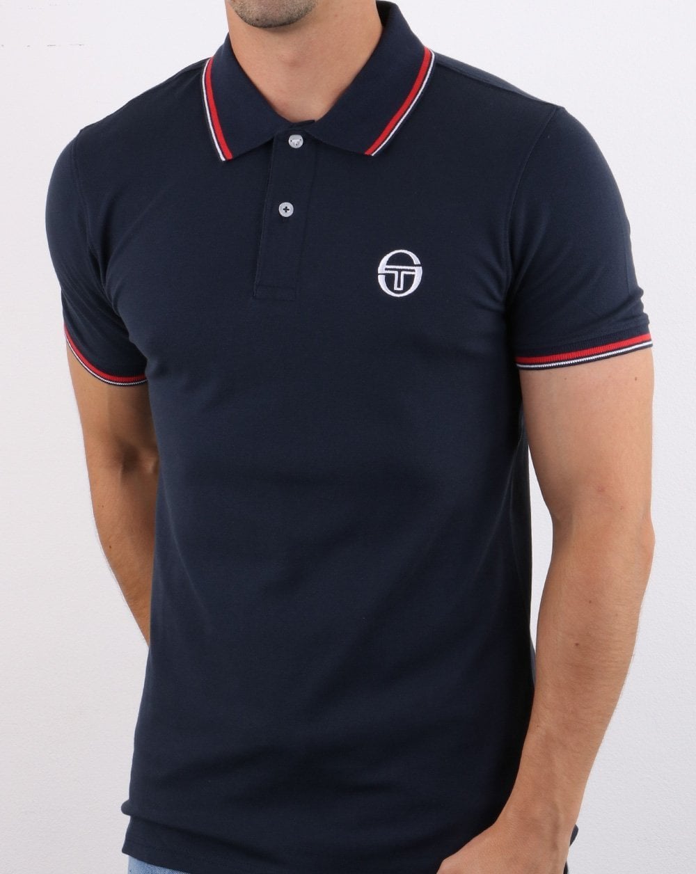 Sergio Tacchini Poloshirt mit Streifen, Marineblau/Rot
