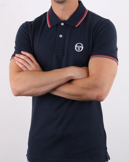 Sergio Tacchini Poloshirt mit Streifen, Marineblau/Rot