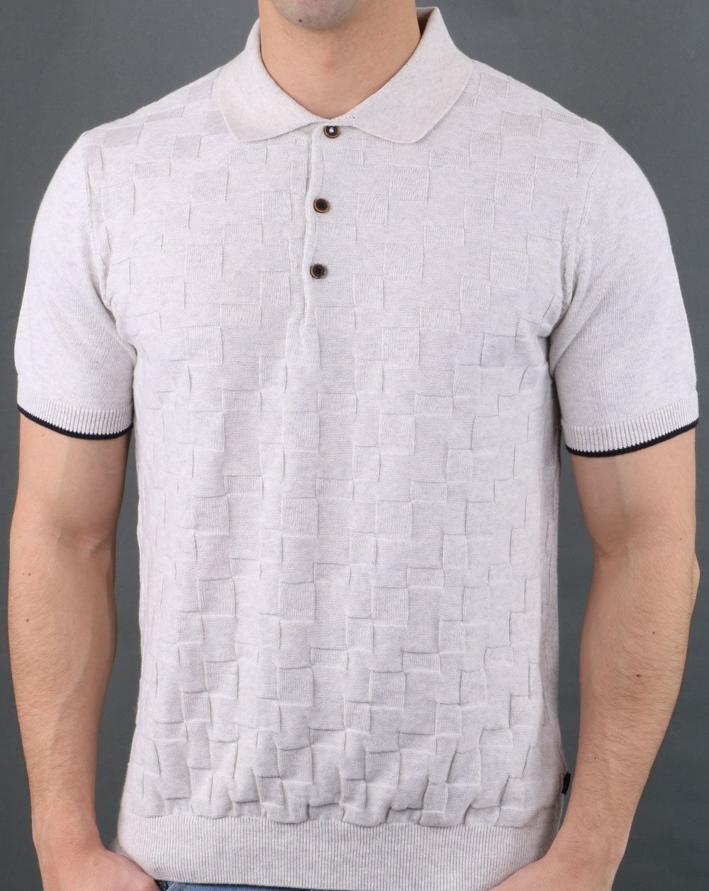 Strukturiertes Strick-Poloshirt Ecru