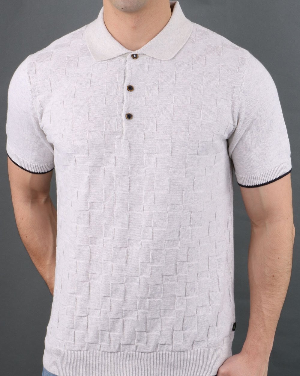 Strukturiertes Strick-Poloshirt Ecru