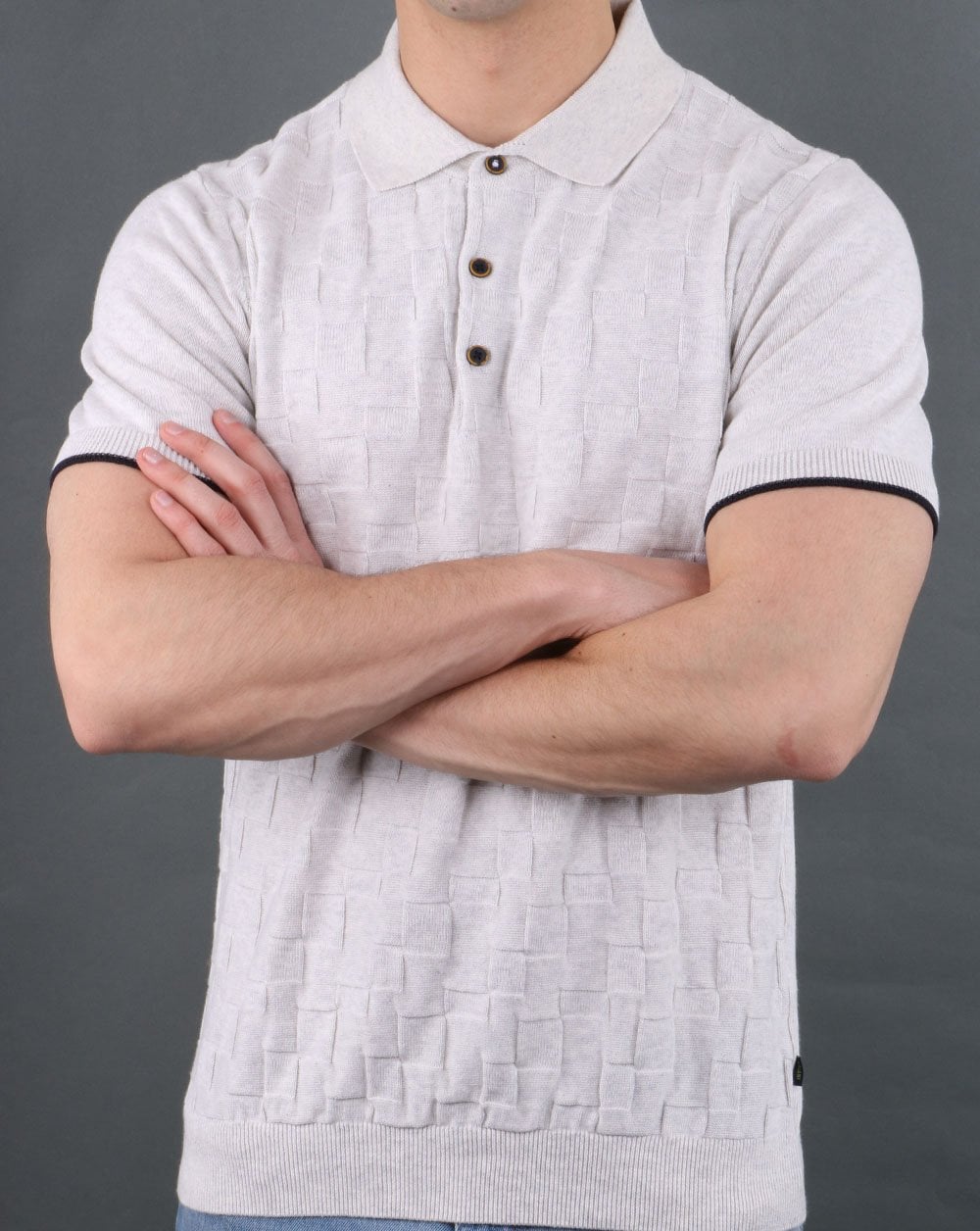 Strukturiertes Strick-Poloshirt Ecru