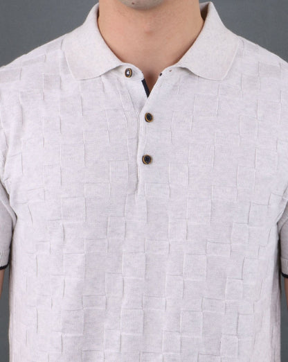 Strukturiertes Strick-Poloshirt Ecru