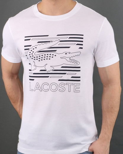 Lacoste Logo T-Shirt Weiß/Marineblau
